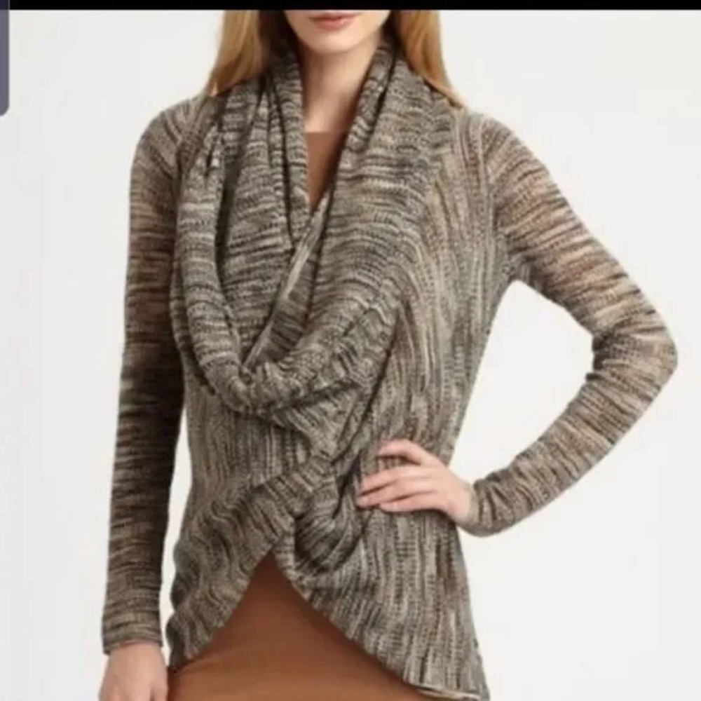 Alice+olivia draped wrap around wool multi color sweater